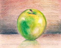 Draw a green apple & render using pencil colours o